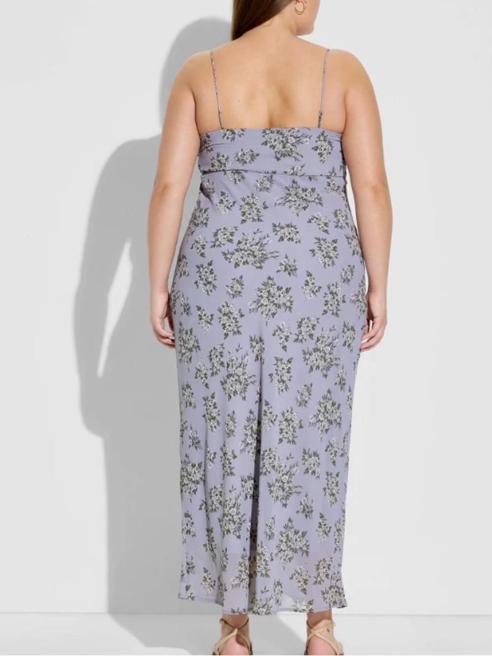 Gray Floral Chiffon Sleeveless Maxi Empire Waist Dress - Wild Fable- NWT - Picture 7 of 7